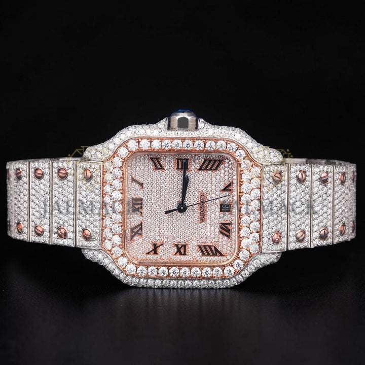 Luxury Two-Tone Roman Moissanite Automatic Date Watch VVS1 D Color Fully Iced Out