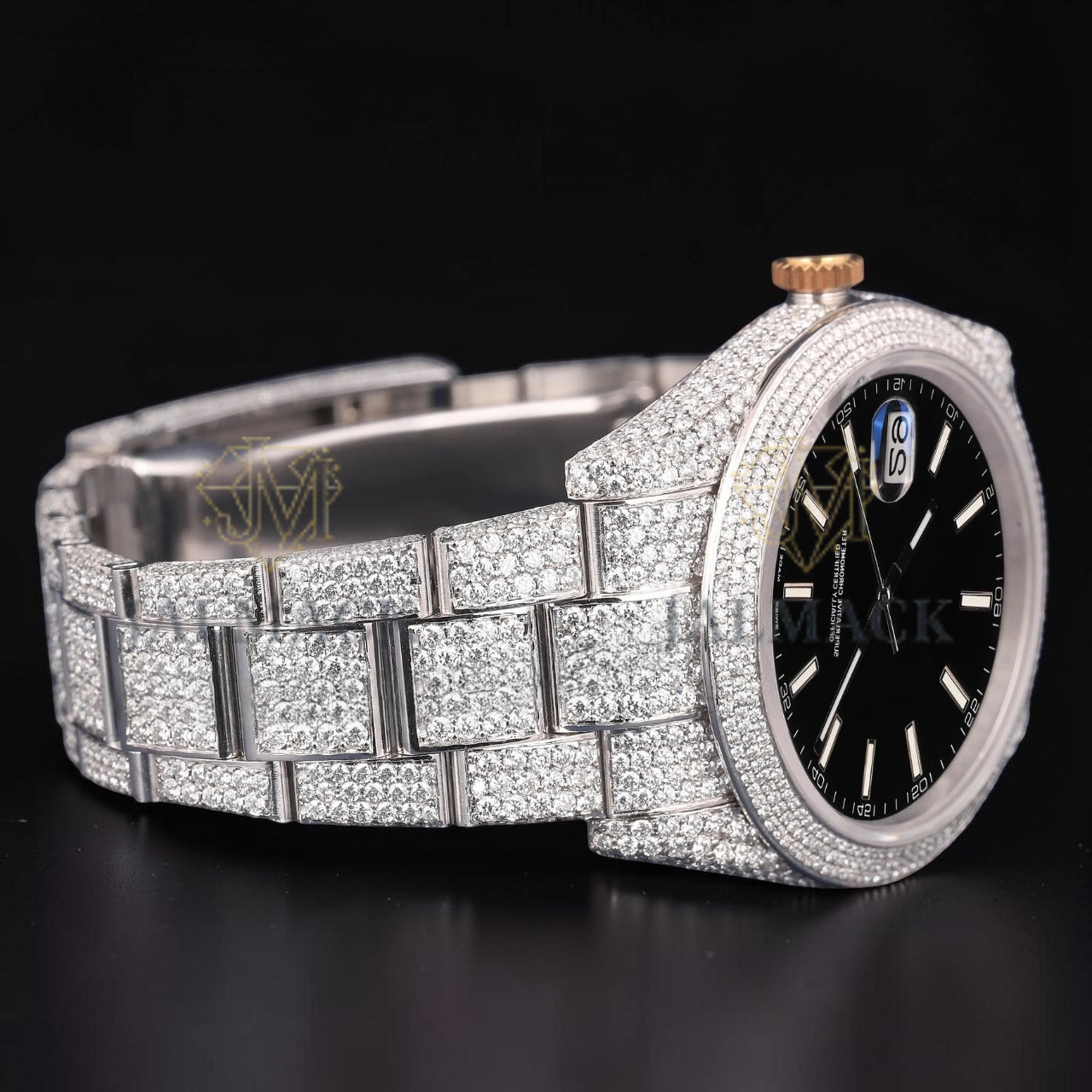 36mm Luxury Black Dial Moissanite Automatic Watch