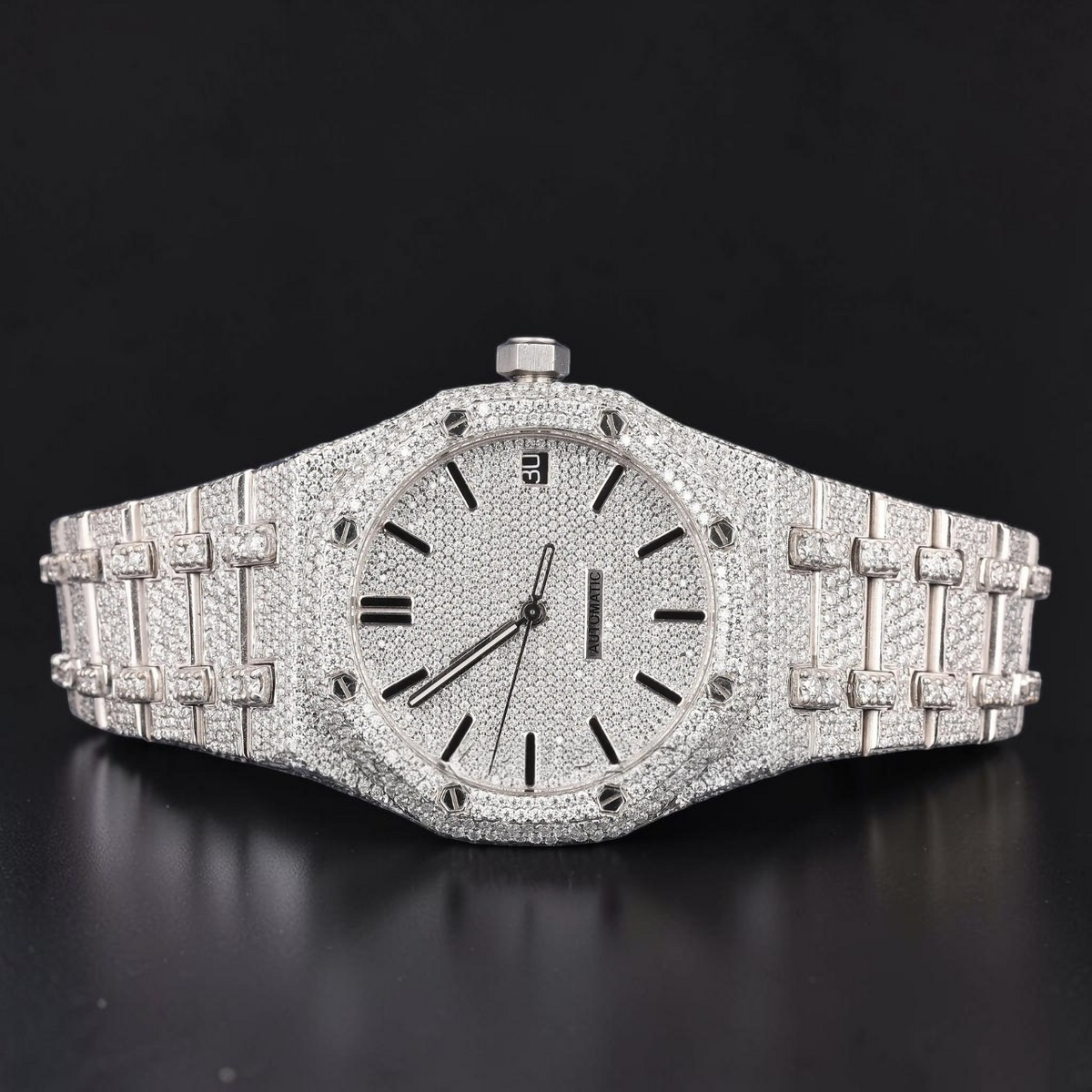 White Diamond Dial Automatic Moissanite Watch