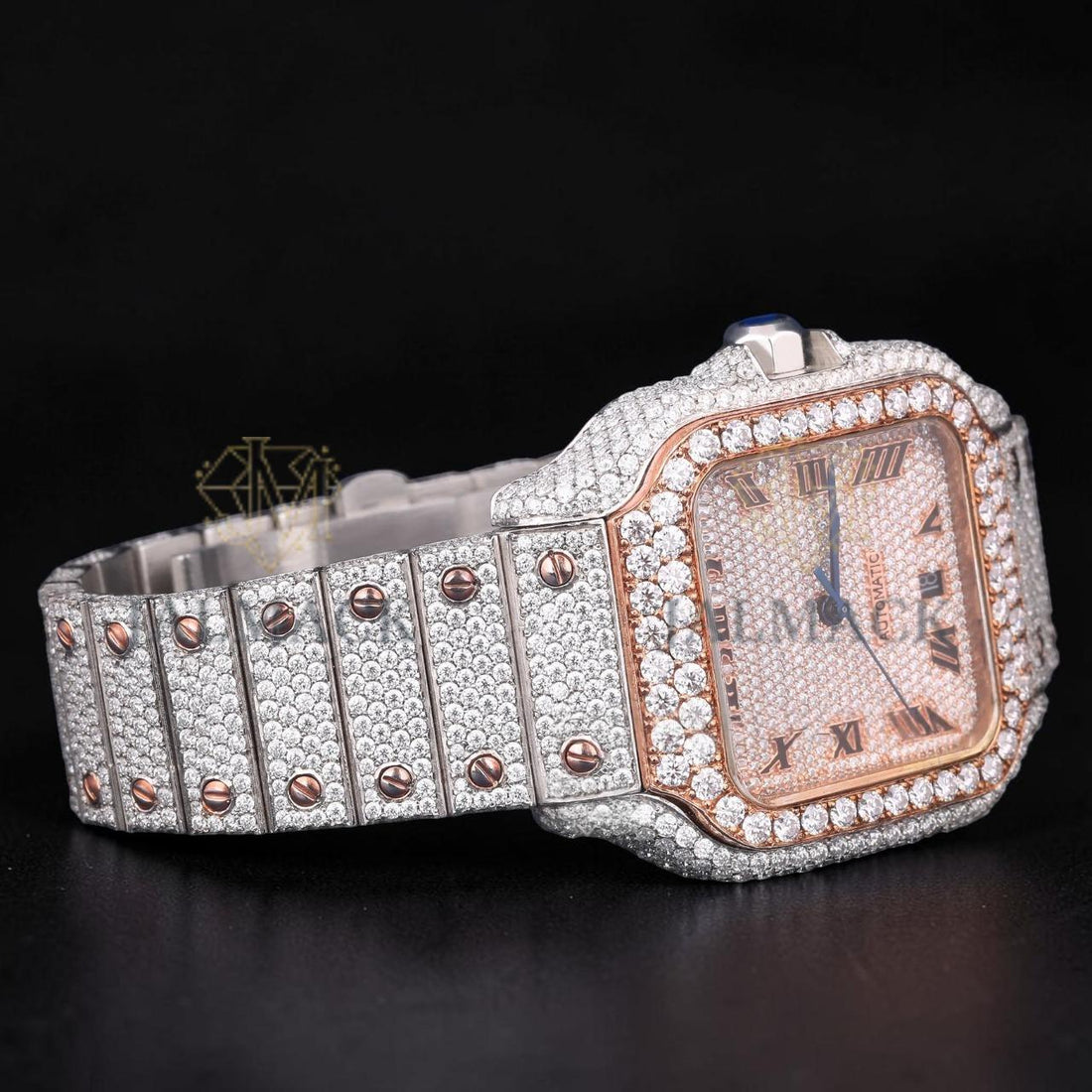 Luxury Two-Tone Roman Moissanite Automatic Date Watch VVS1 D Color Fully Iced Out
