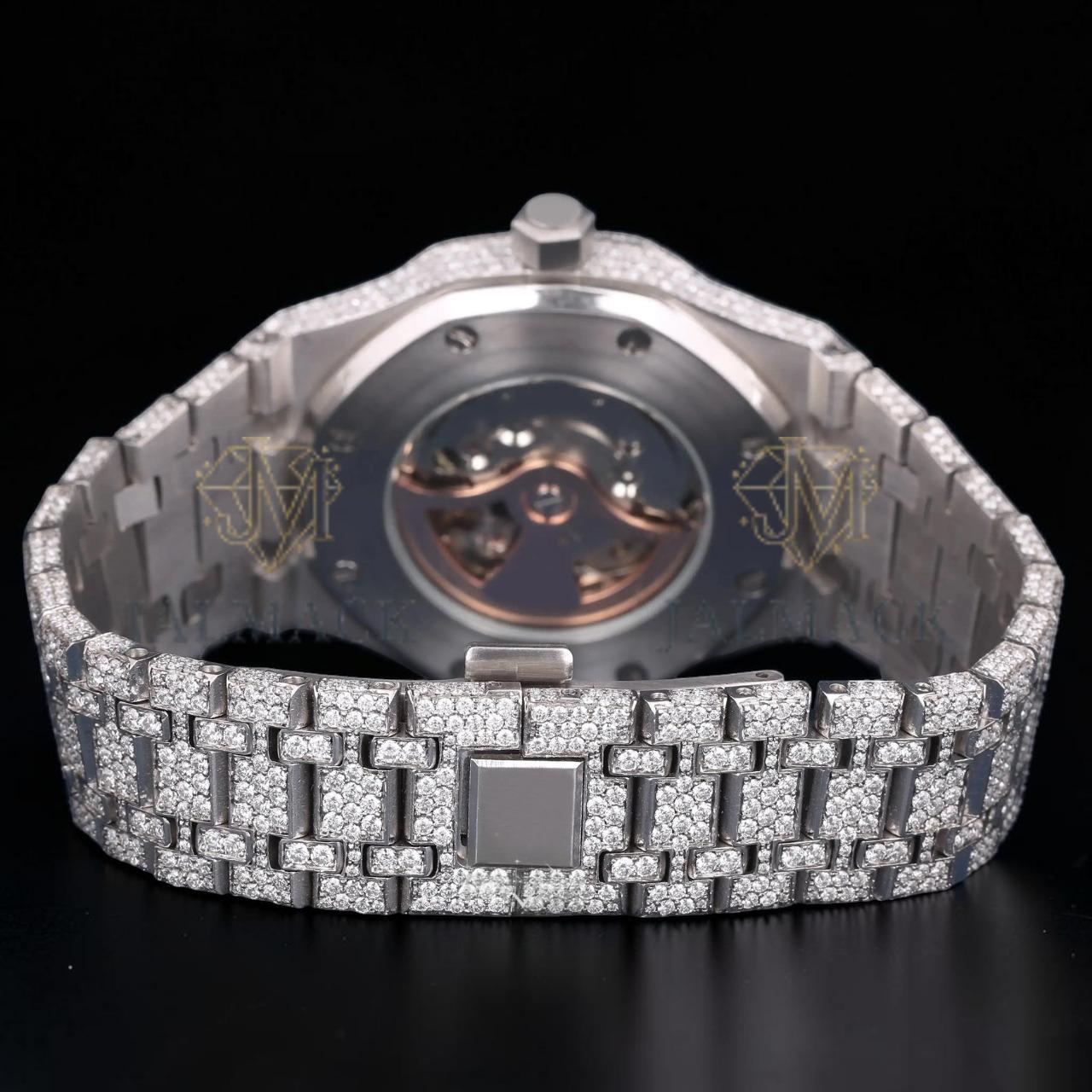 Luxury Silver Moissanite Automatic Watch VVS1 D Color Fully Iced Out