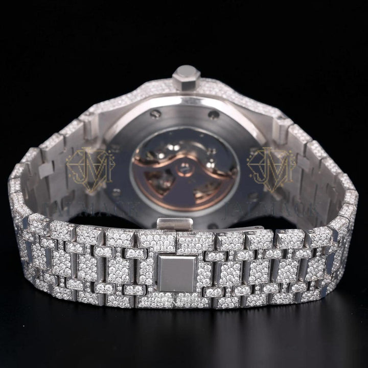 Luxury Silver Moissanite Automatic Watch VVS1 D Color Fully Iced Out