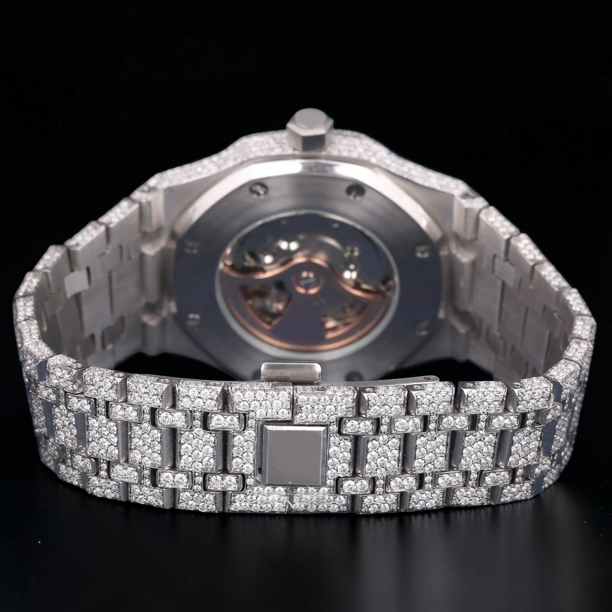 Luxury Silver Moissanite Automatic Watch VVS1 D Color Fully Iced Out