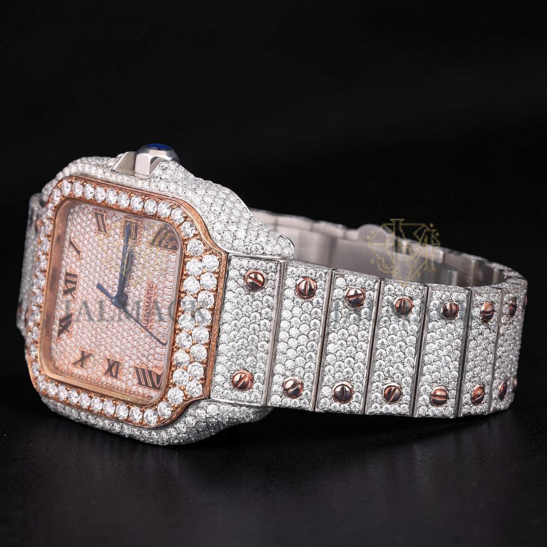 Luxury Two-Tone Roman Moissanite Automatic Date Watch VVS1 D Color Fully Iced Out