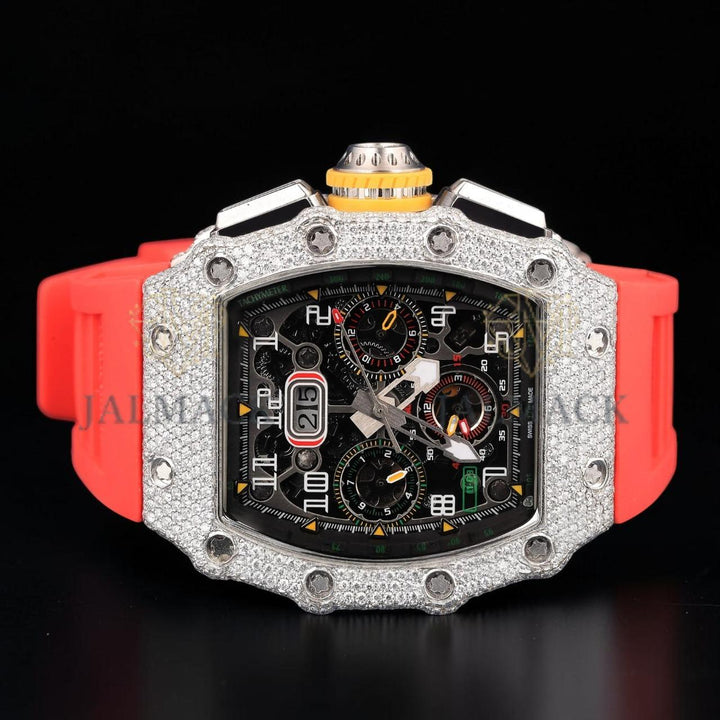 Luxury Skeleton Chronograph Moissanite Watch VVS1 D Color Fully Iced Out