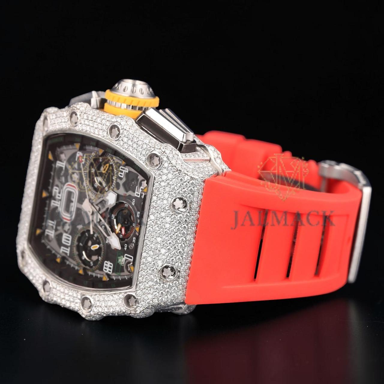 Luxury Skeleton Chronograph Moissanite Watch VVS1 D Color Fully Iced Out