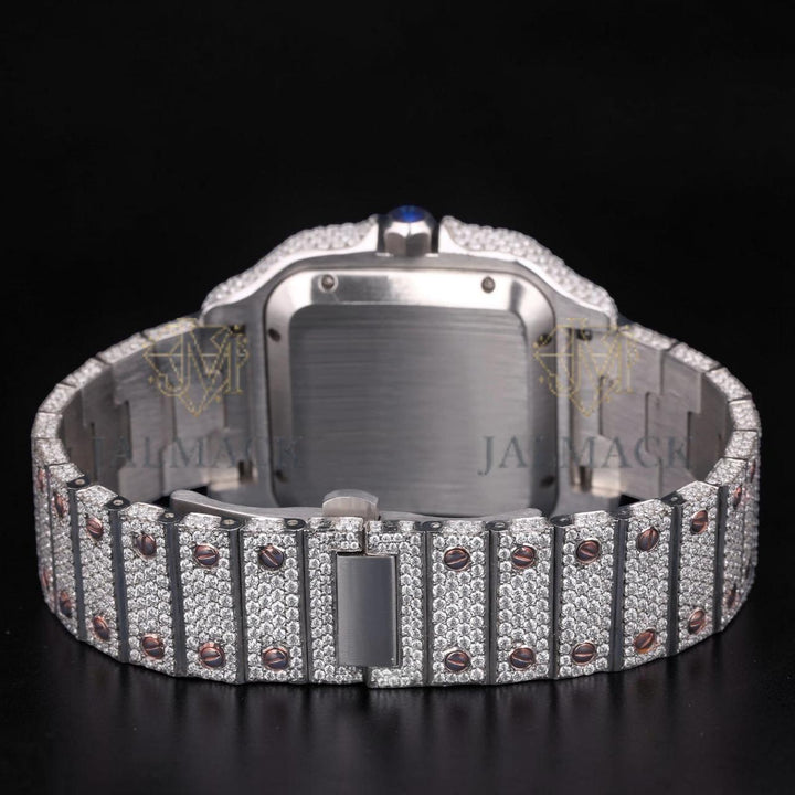 Luxury Two-Tone Roman Moissanite Automatic Date Watch VVS1 D Color Fully Iced Out