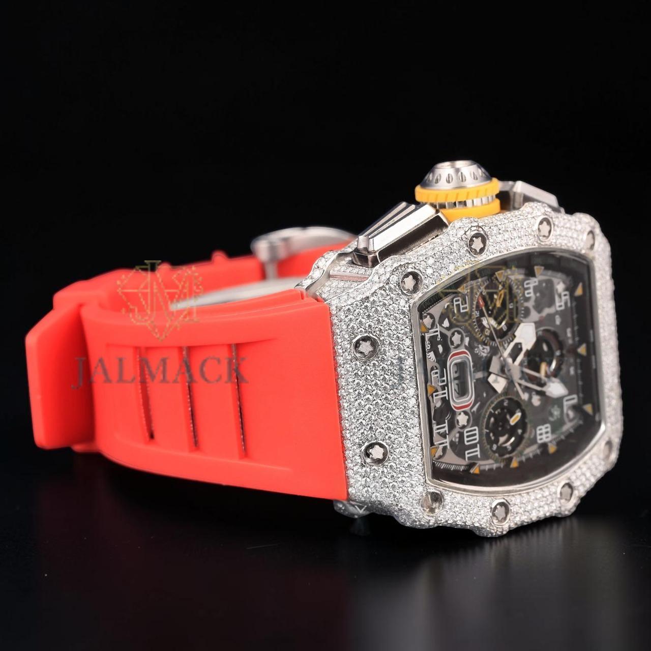 Luxury Skeleton Chronograph Moissanite Watch VVS1 D Color Fully Iced Out