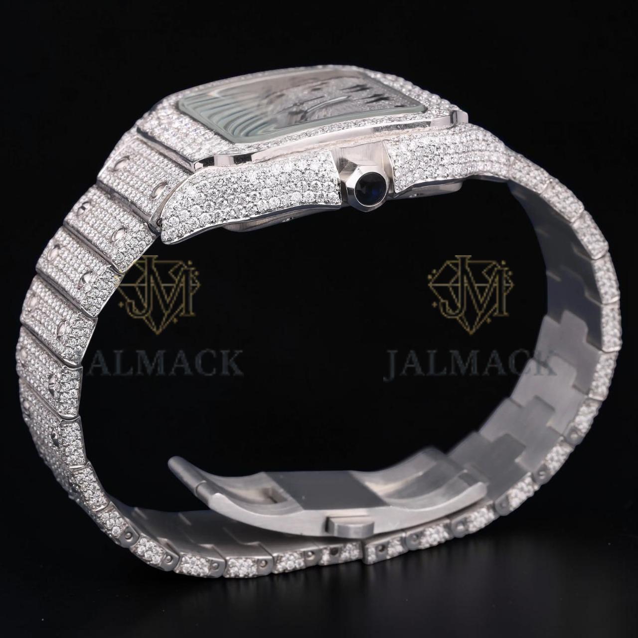 Luxury Square Moissanite Automatic Watch VVS1 D Color Fully Iced Out