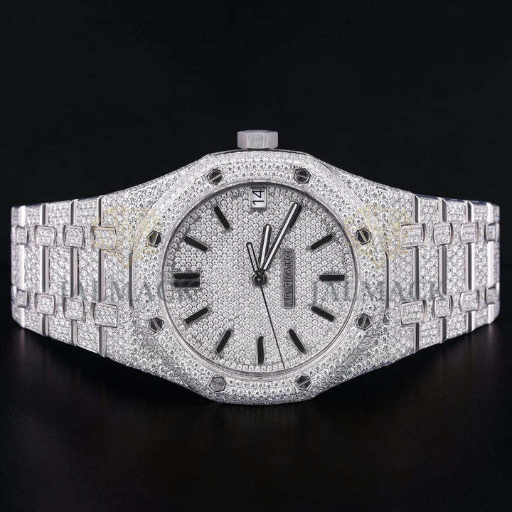 Luxury Silver Automatic Moissanite Watch