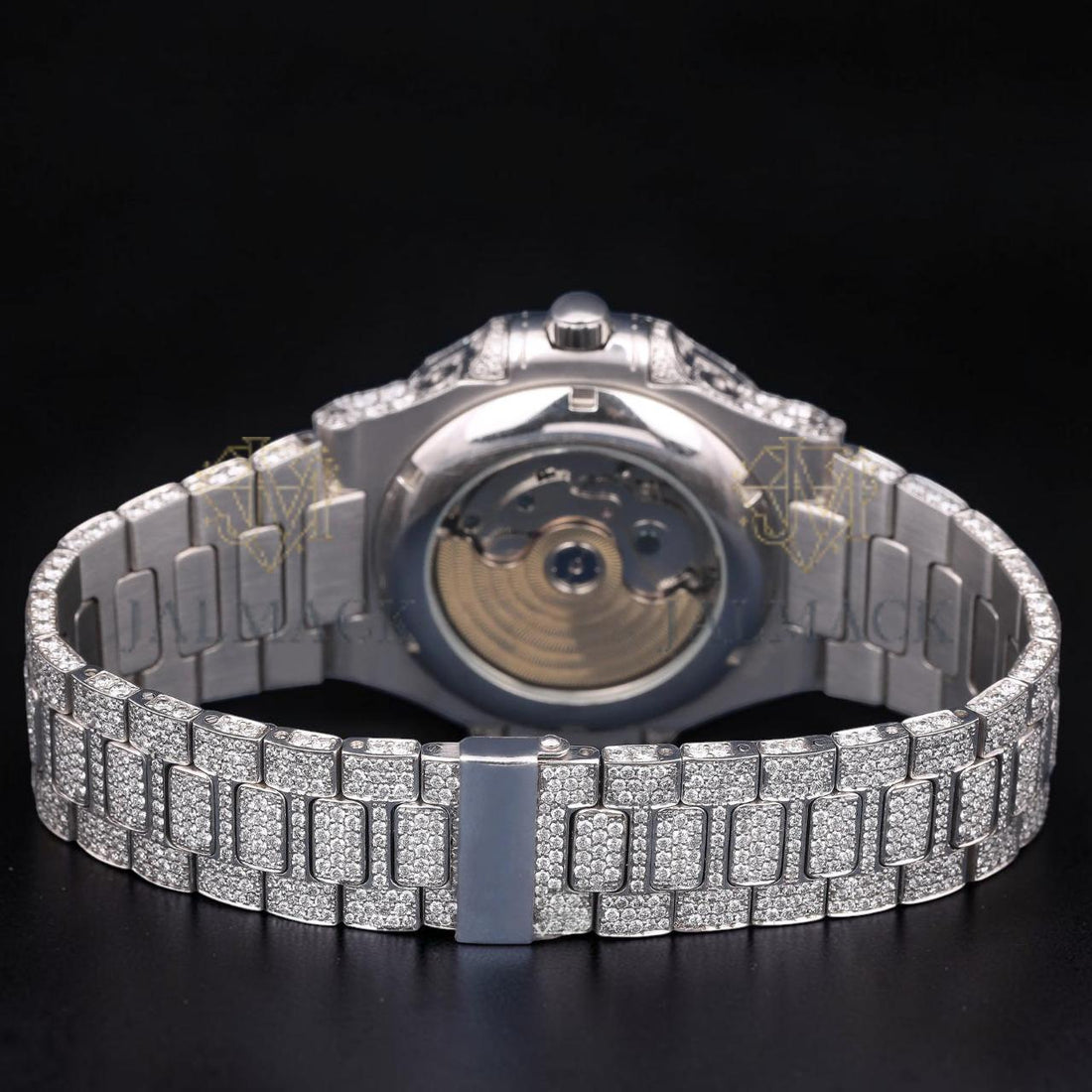 Luxury Silver Baguette Moissanite Moonphase Automatic Watch