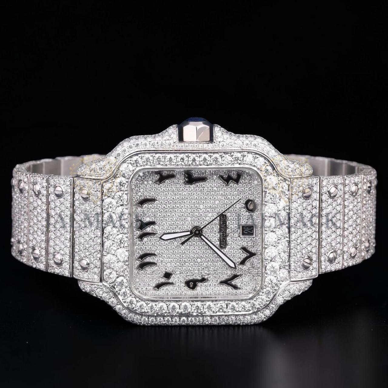 Luxury Square Moissanite Automatic Watch VVS1 D Color Fully Iced Out