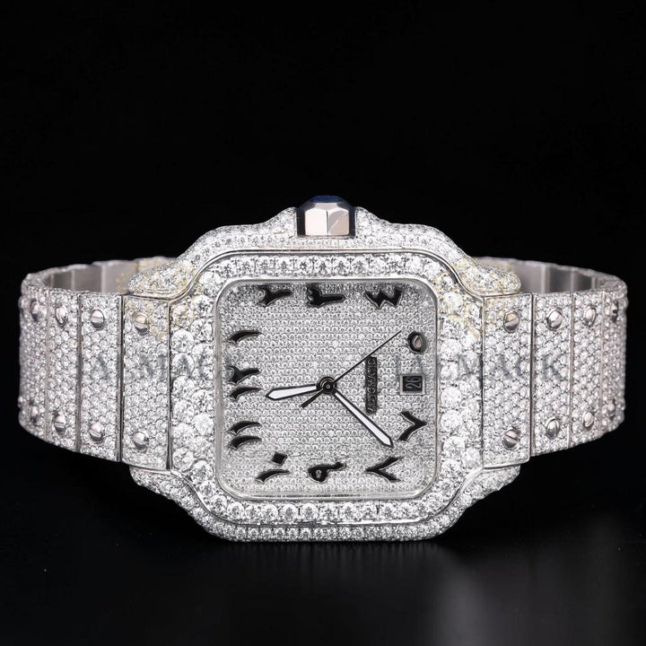 Luxury Square Moissanite Automatic Watch VVS1 D Color Fully Iced Out