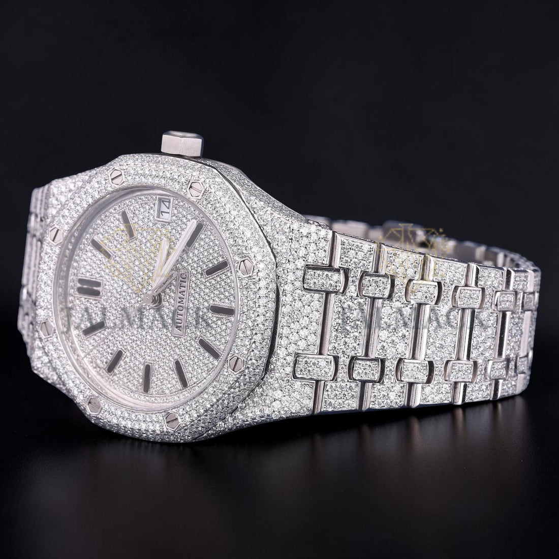 Luxury Silver Automatic Moissanite Watch