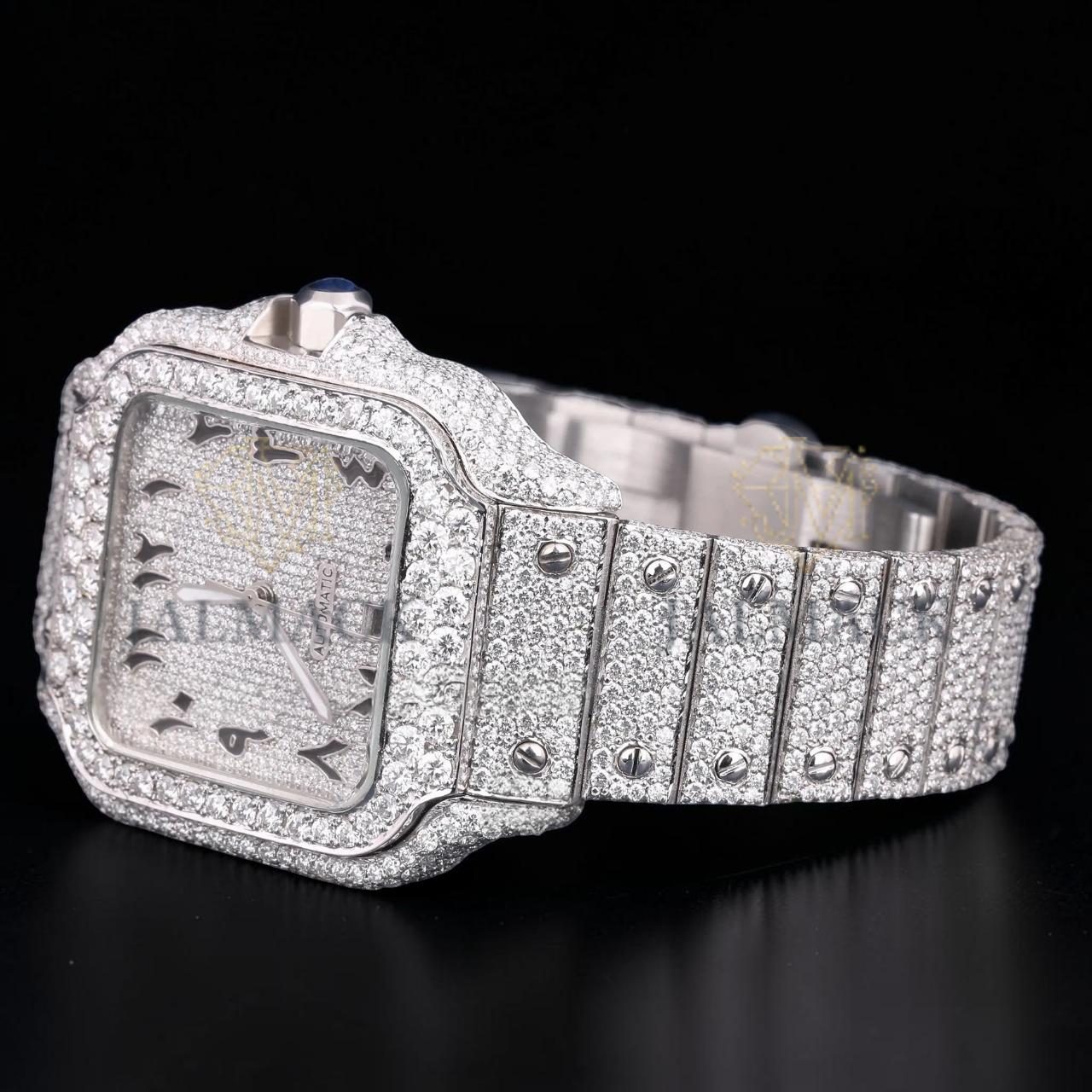 Luxury Square Moissanite Automatic Watch VVS1 D Color Fully Iced Out
