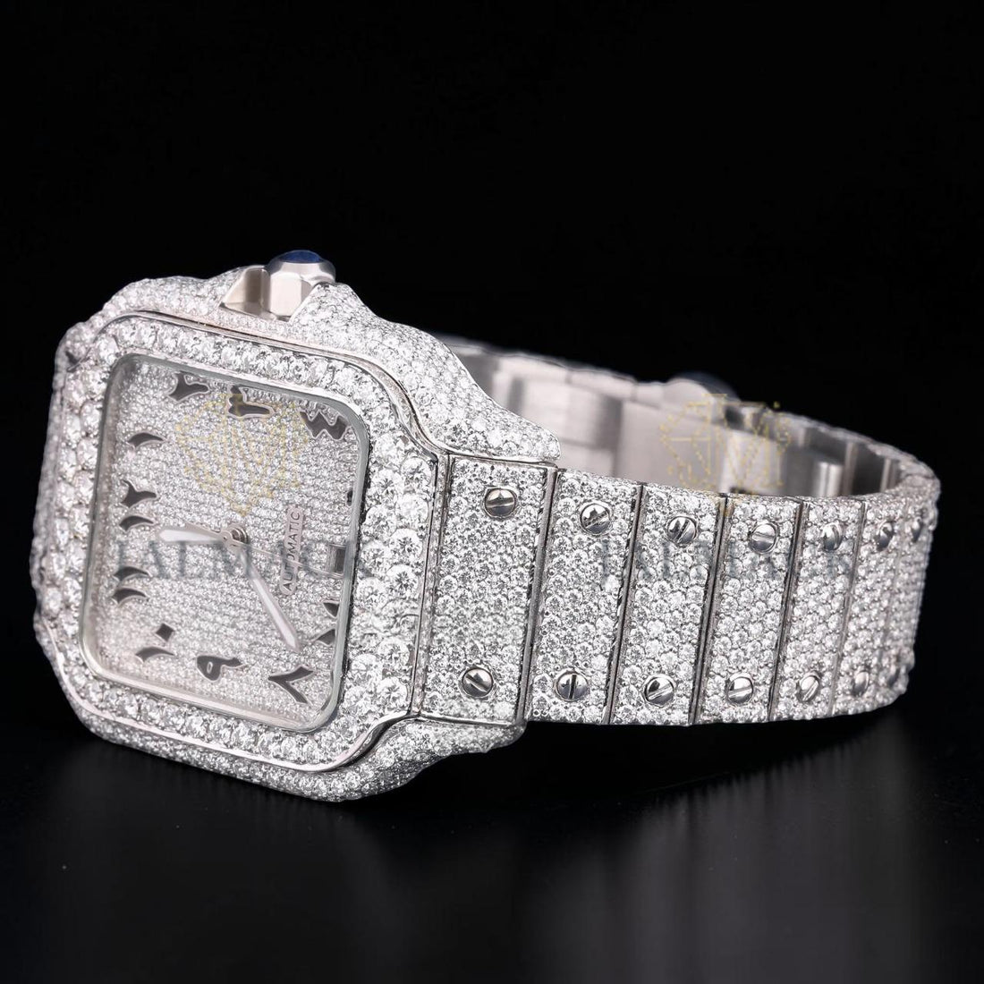 Luxury Square Moissanite Automatic Watch VVS1 D Color Fully Iced Out