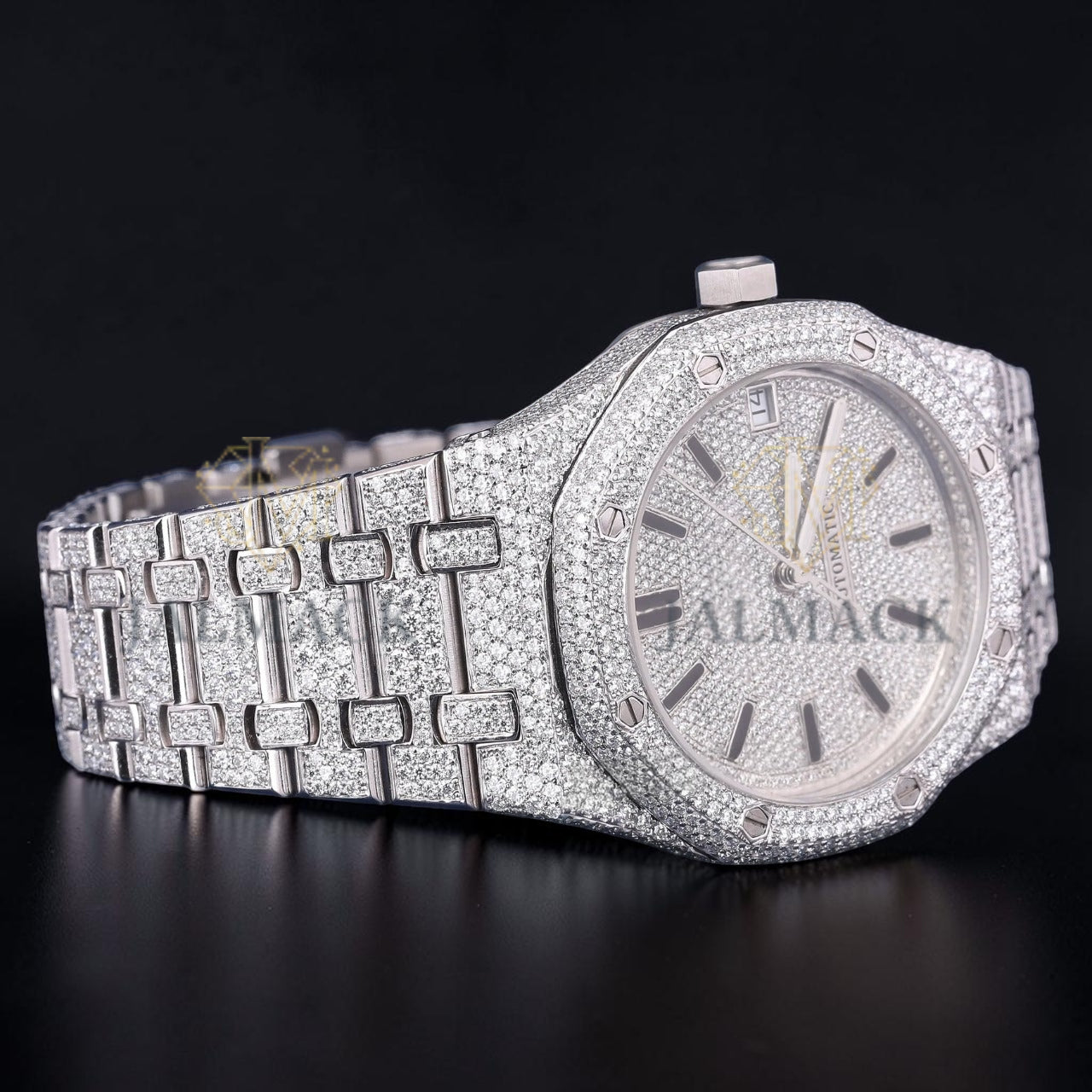 Luxury Silver Automatic Moissanite Watch