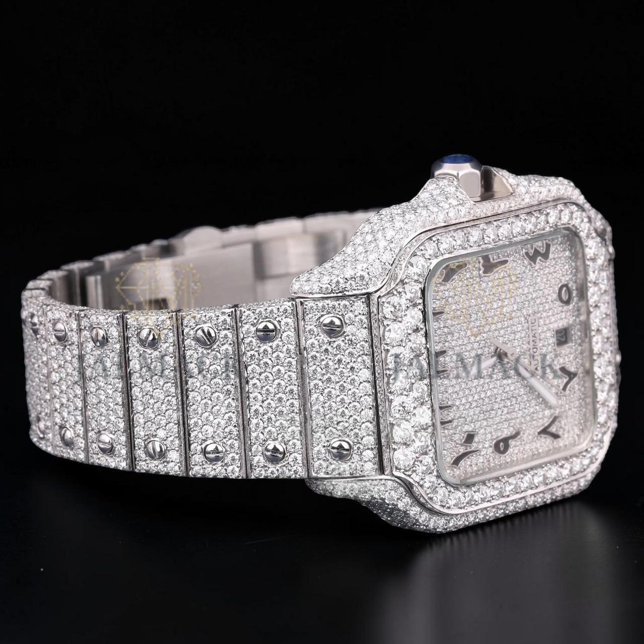 Luxury Square Moissanite Automatic Watch VVS1 D Color Fully Iced Out