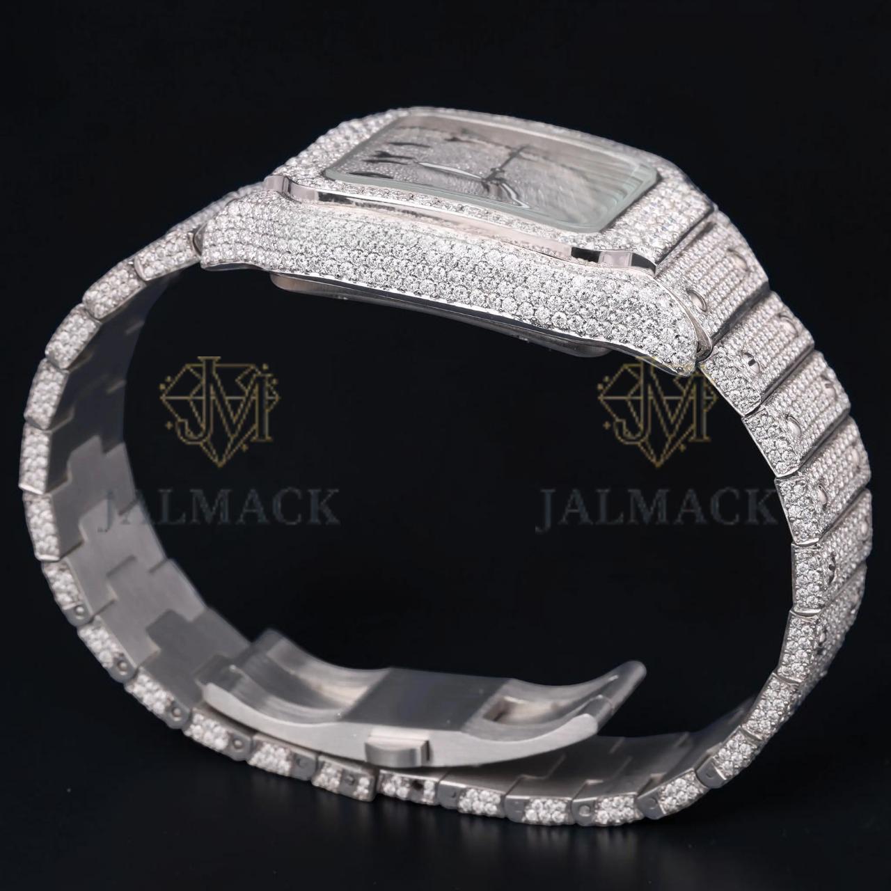 Luxury Square Moissanite Automatic Watch VVS1 D Color Fully Iced Out