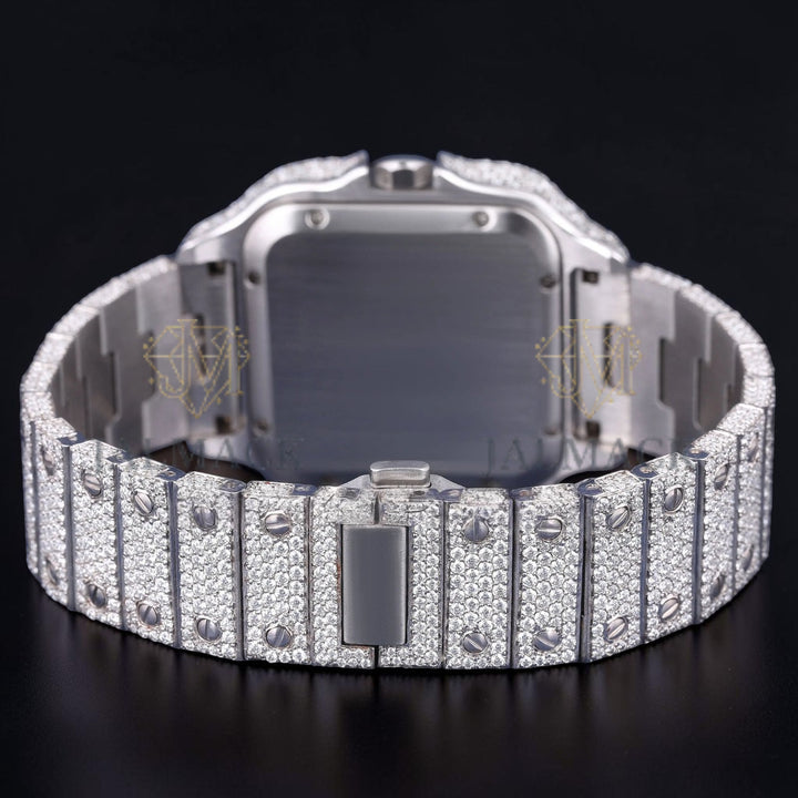 Luxury Silver Automatic Moissanite Watch