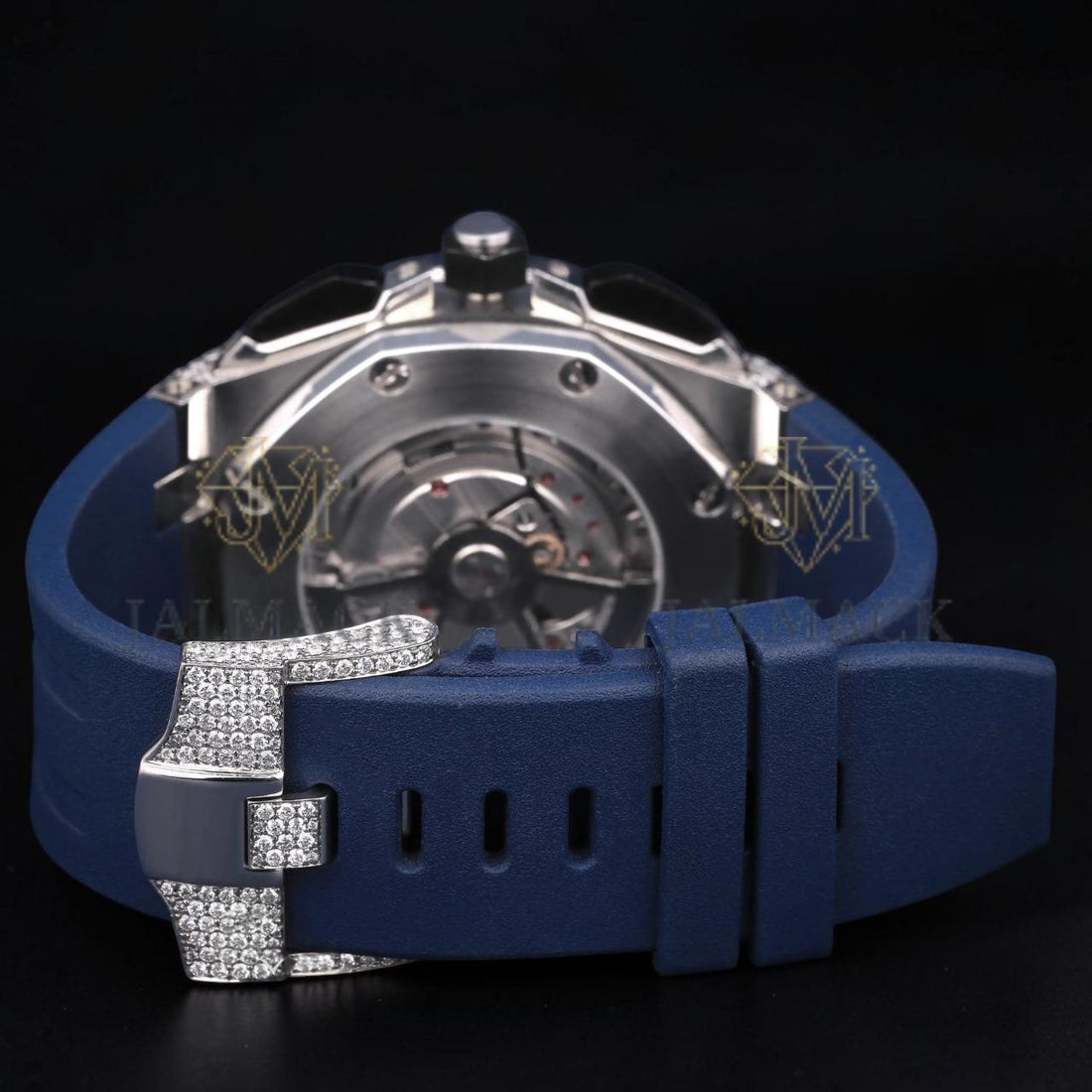 Luxury Silver Moissanite VVS1 D Color Fully Iced Out Blue Rubber Strap