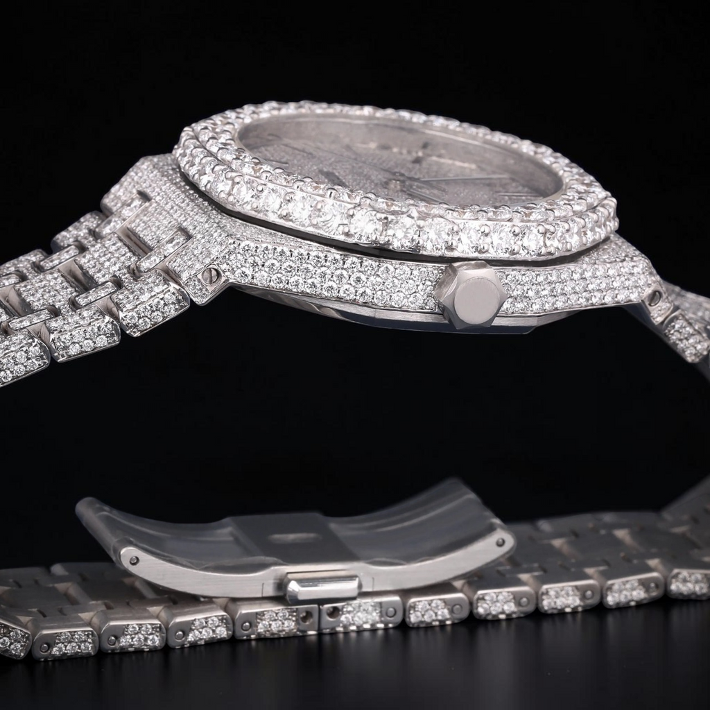 Silver Moissanite Automatic Watch VVS1 D Color Fully Iced Out