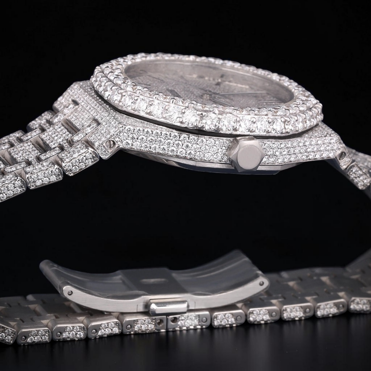 Silver Moissanite Automatic Watch VVS1 D Color Fully Iced Out