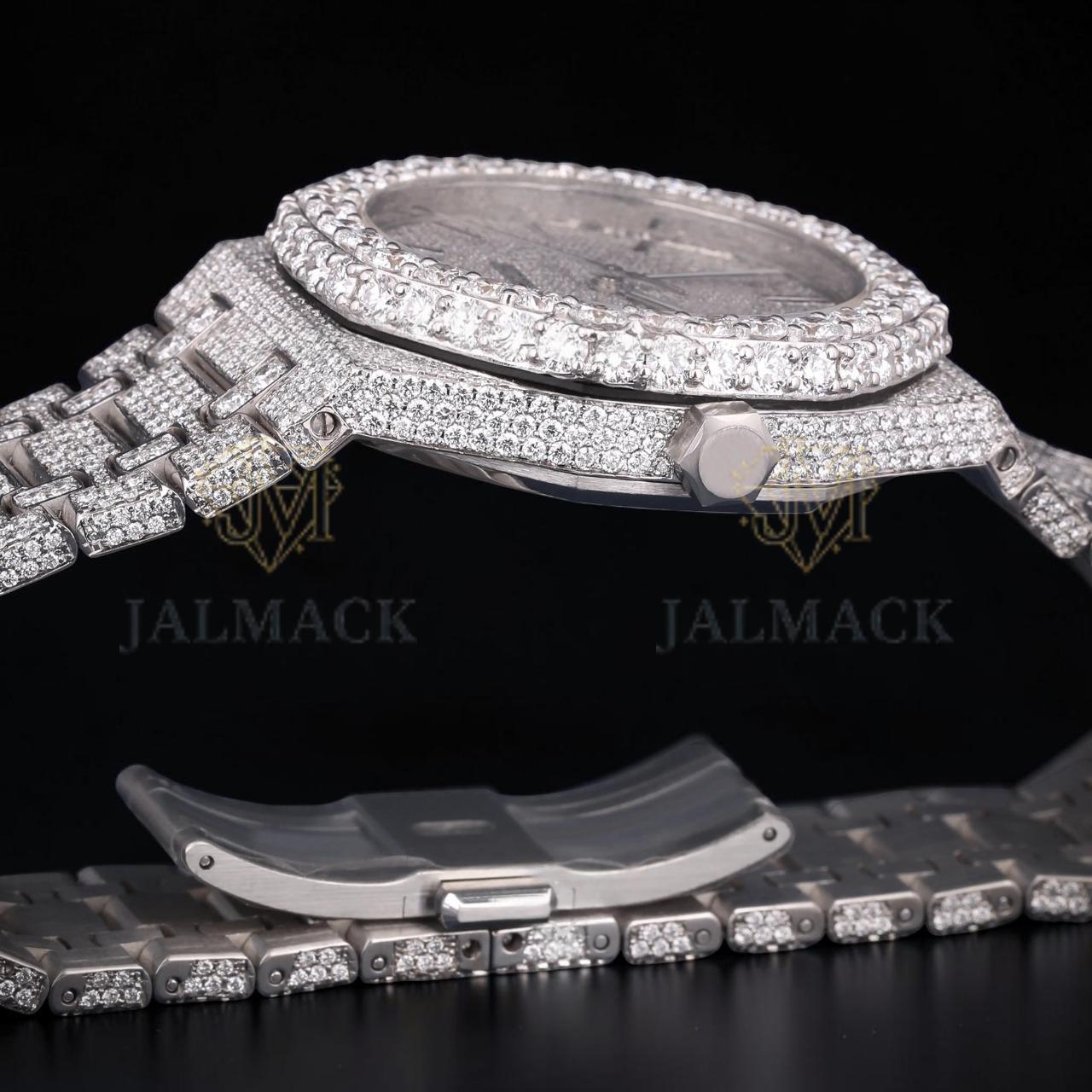 Silver Moissanite Automatic Watch VVS1 D Color Fully Iced Out
