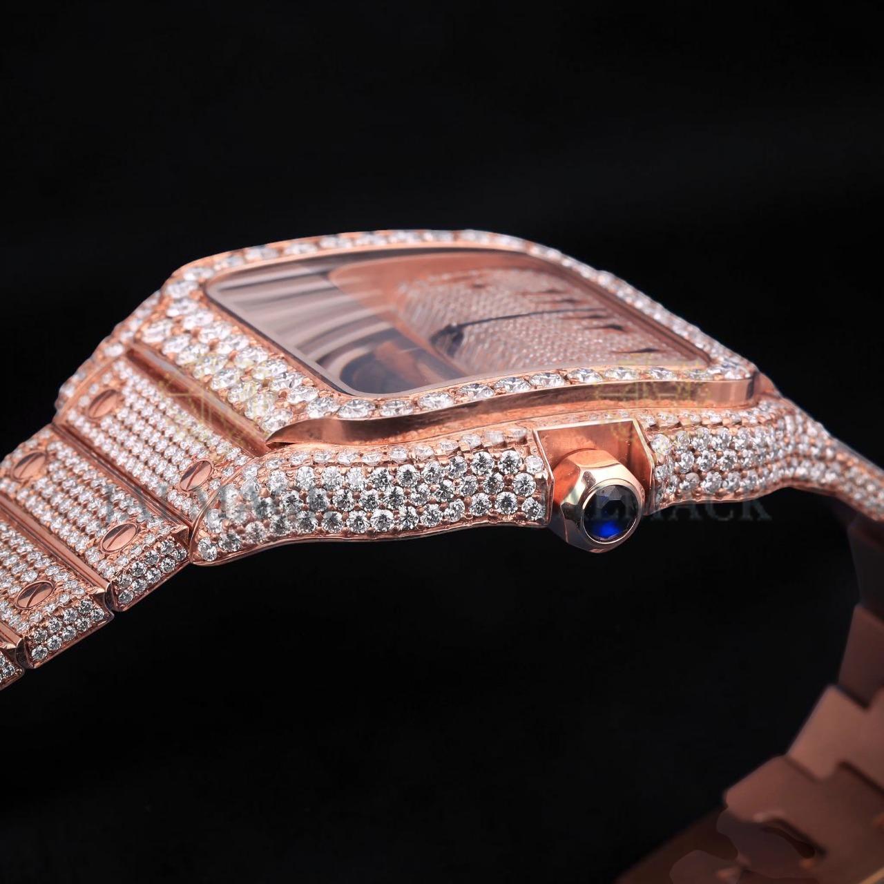 Luxury Rose Gold Arabic Moissanite Automatic Date Watch VVS1 D Color Fully Iced Out