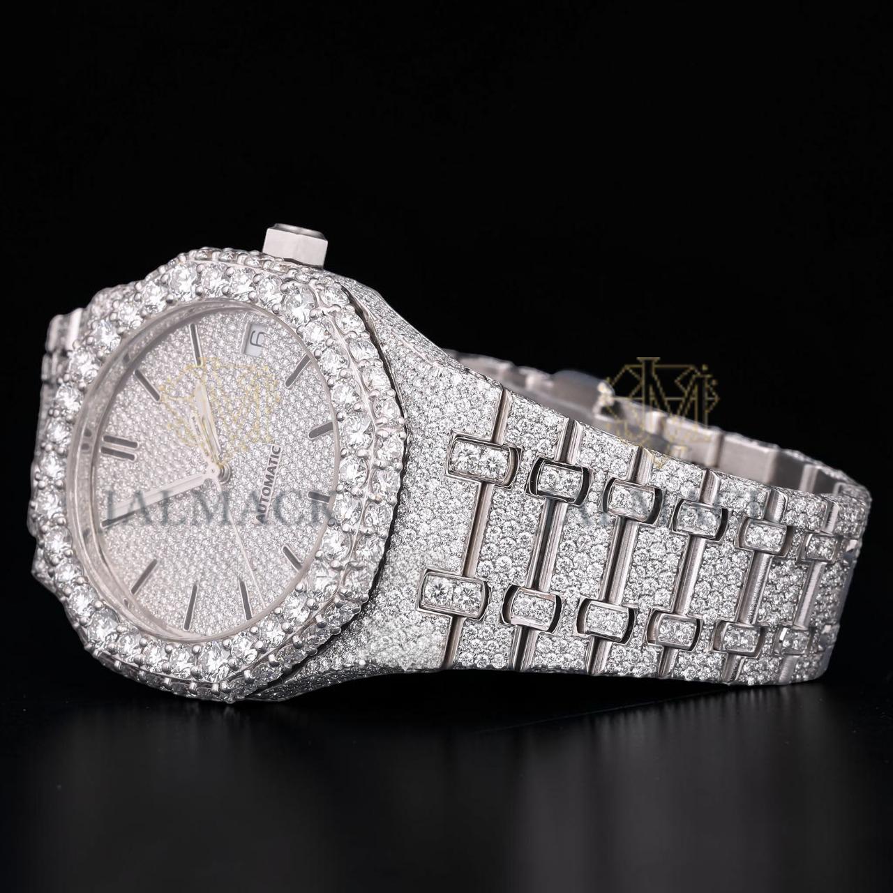 Silver Moissanite Automatic Watch VVS1 D Color Fully Iced Out