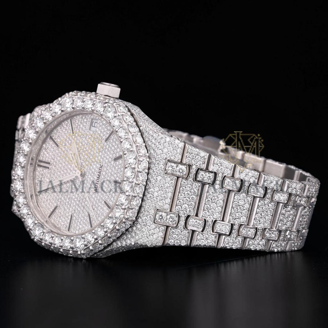Silver Moissanite Automatic Watch VVS1 D Color Fully Iced Out