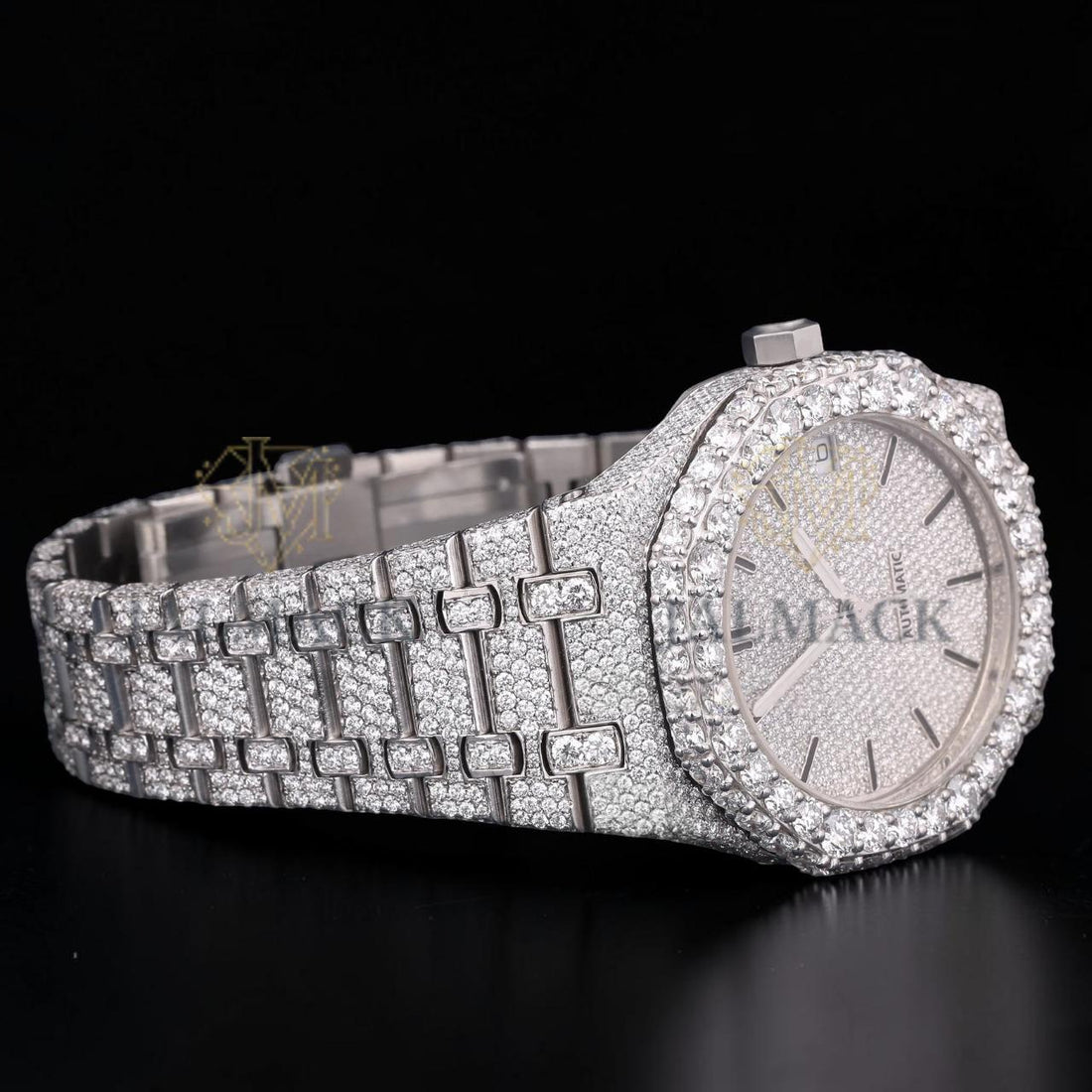 Silver Moissanite Automatic Watch VVS1 D Color Fully Iced Out