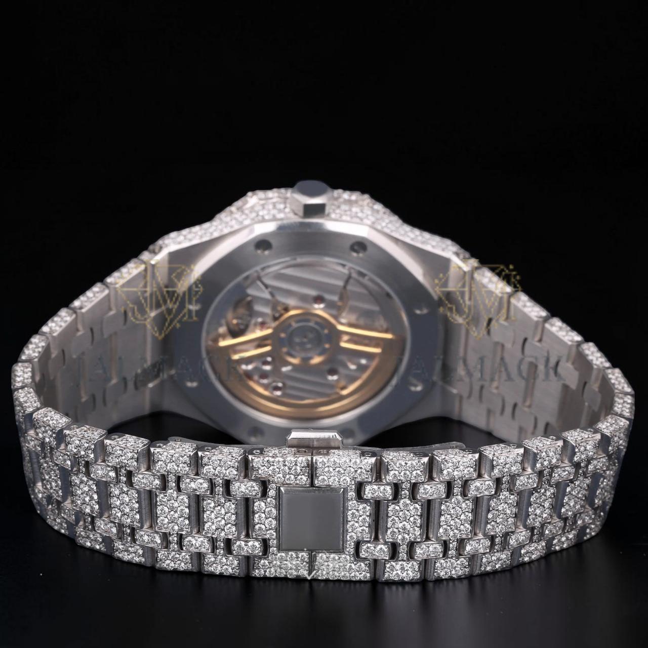 Silver Moissanite Automatic Watch VVS1 D Color Fully Iced Out