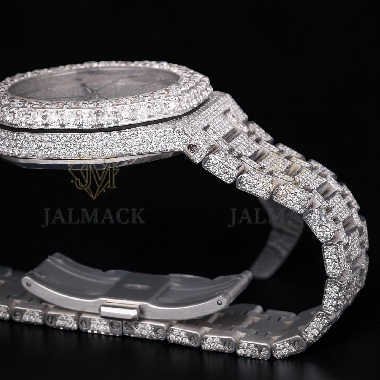 Silver Moissanite Automatic Watch VVS1 D Color Fully Iced Out