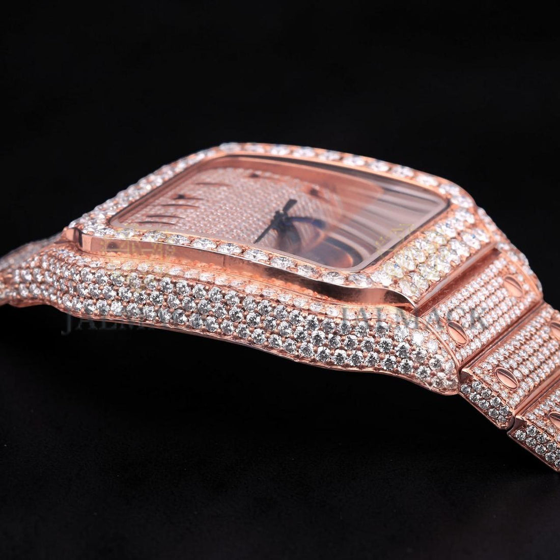 Luxury Rose Gold Arabic Moissanite Automatic Date Watch VVS1 D Color Fully Iced Out