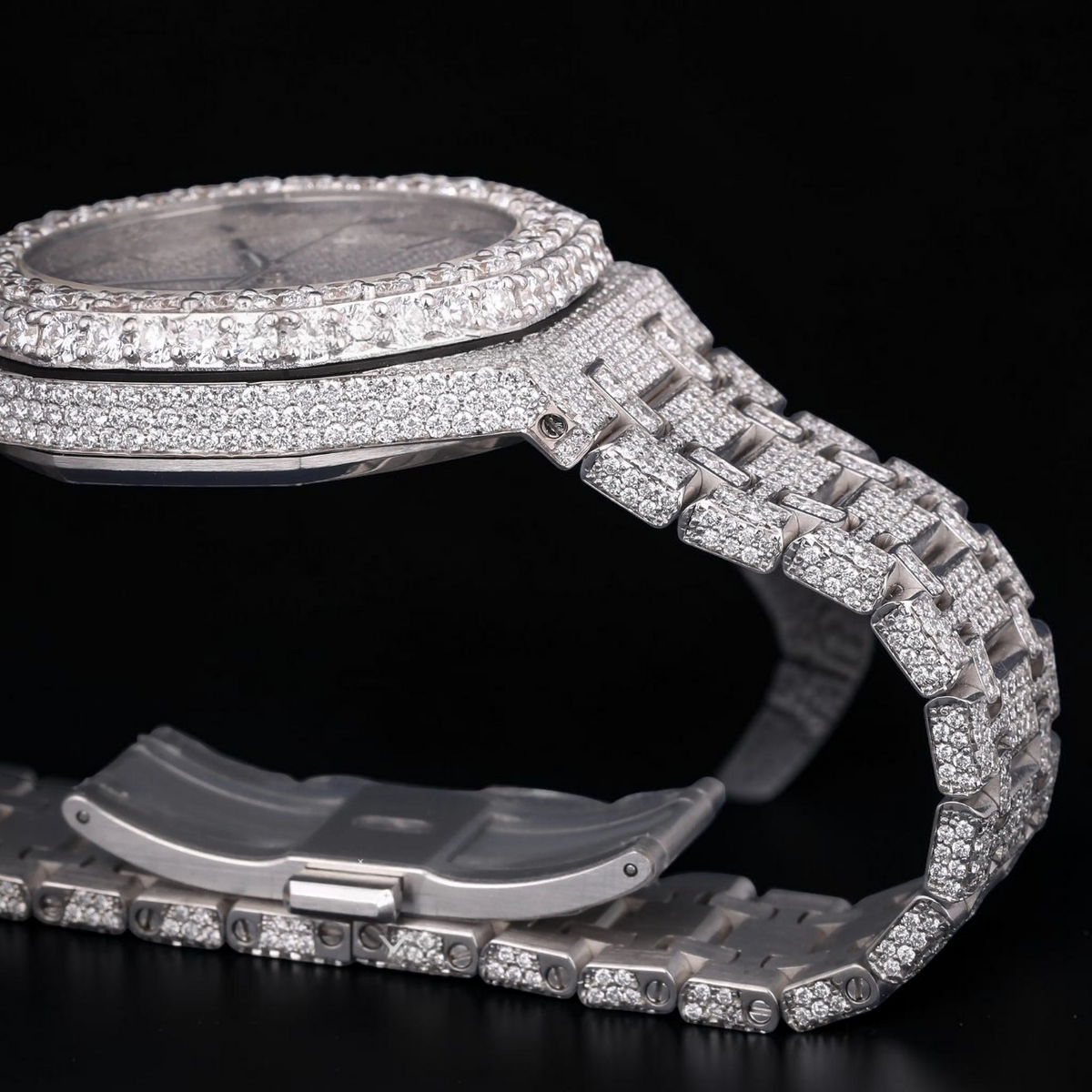 Silver Moissanite Automatic Watch VVS1 D Color Fully Iced Out