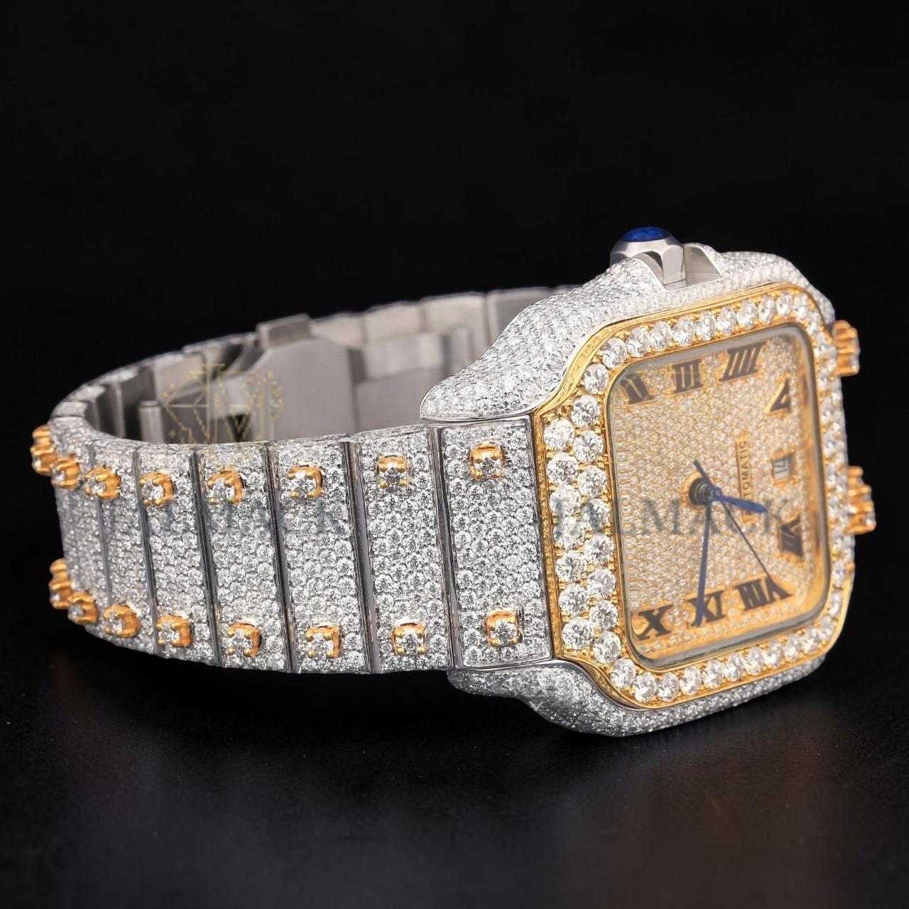 Luxury Two-Tone Roman Moissanite Automatic Date Watch VVS1 D Color Fully Iced Out