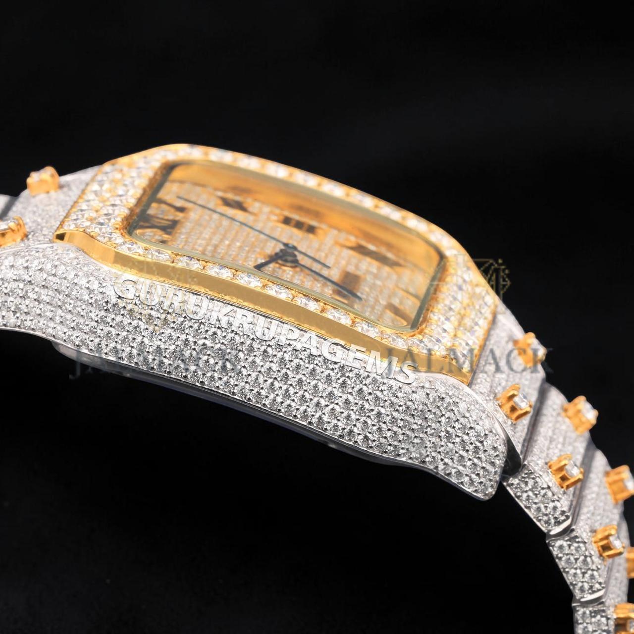 Luxury Two-Tone Roman Moissanite Automatic Date Watch VVS1 D Color Fully Iced Out