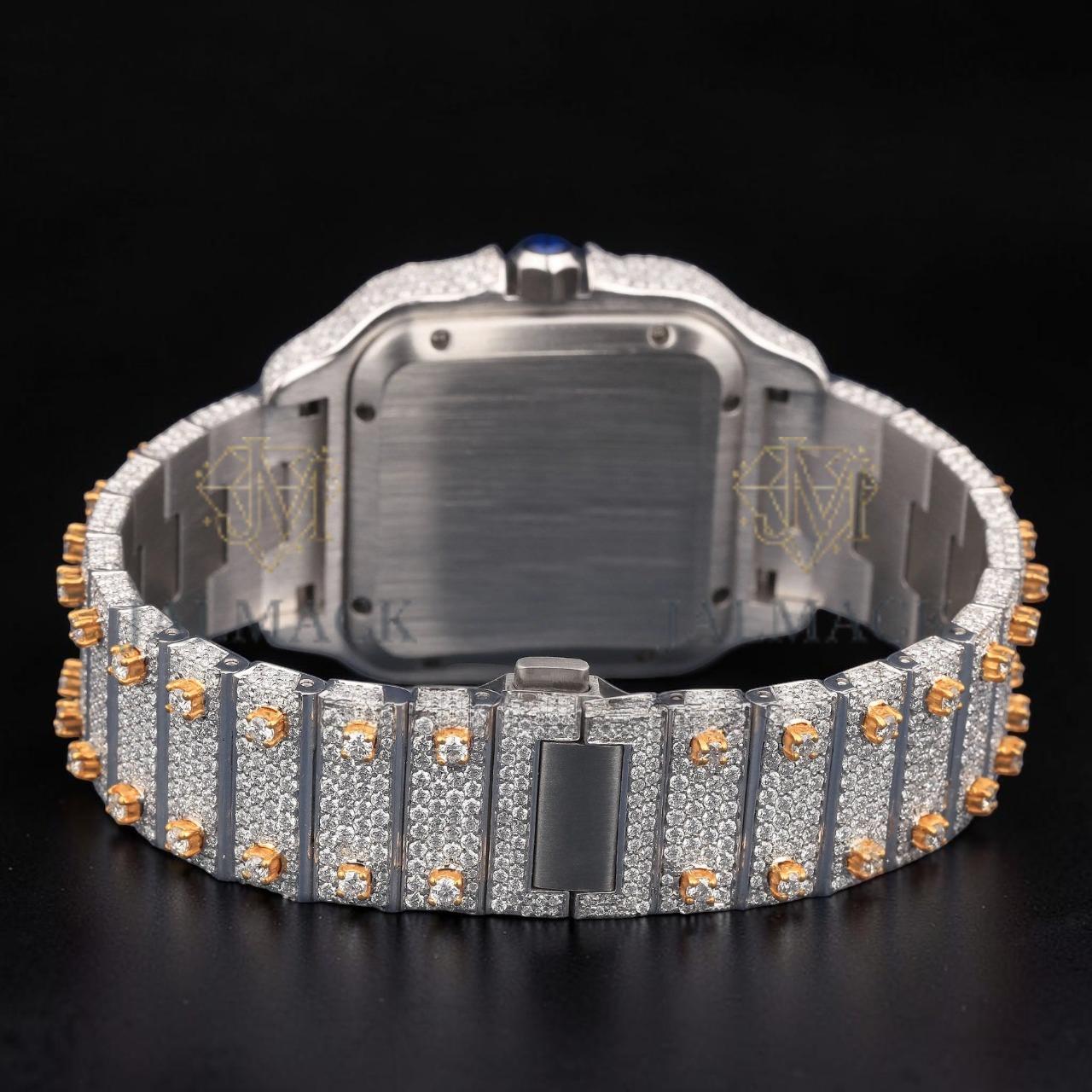 Luxury Two-Tone Roman Moissanite Automatic Date Watch VVS1 D Color Fully Iced Out