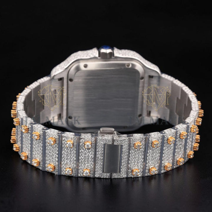 Luxury Two-Tone Roman Moissanite Automatic Date Watch VVS1 D Color Fully Iced Out