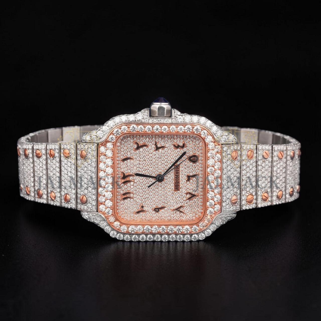 Luxury Two-Tone Arabic Letter Moissanite Automatic Watch VVS1 D Color Fully Iced Out