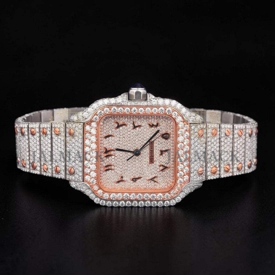 Luxury Two-Tone Arabic Letter Moissanite Automatic Watch VVS1 D Color Fully Iced Out