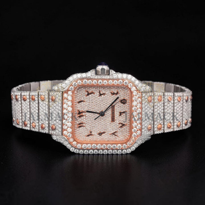 Luxury Two-Tone Arabic Letter Moissanite Automatic Watch VVS1 D Color Fully Iced Out