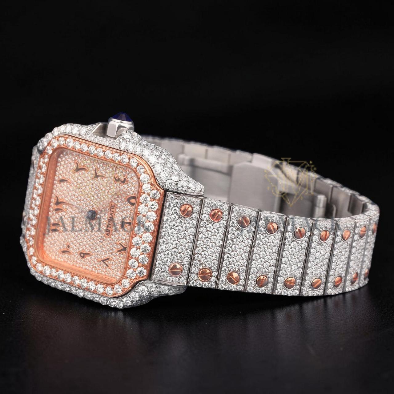 Luxury Two-Tone Arabic Letter Moissanite Automatic Watch VVS1 D Color Fully Iced Out