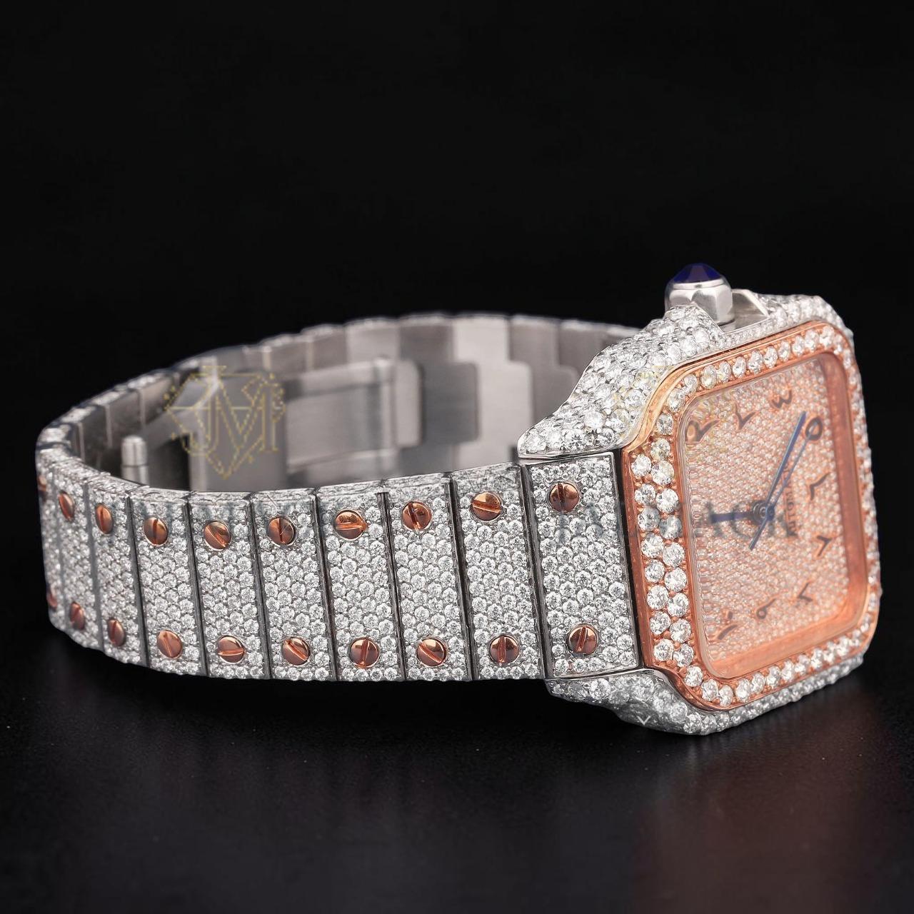 Luxury Two-Tone Arabic Letter Moissanite Automatic Watch VVS1 D Color Fully Iced Out