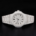 Luxury Silver Moissanite Automatic Date Watch VVS1 D Color Fully Iced Out