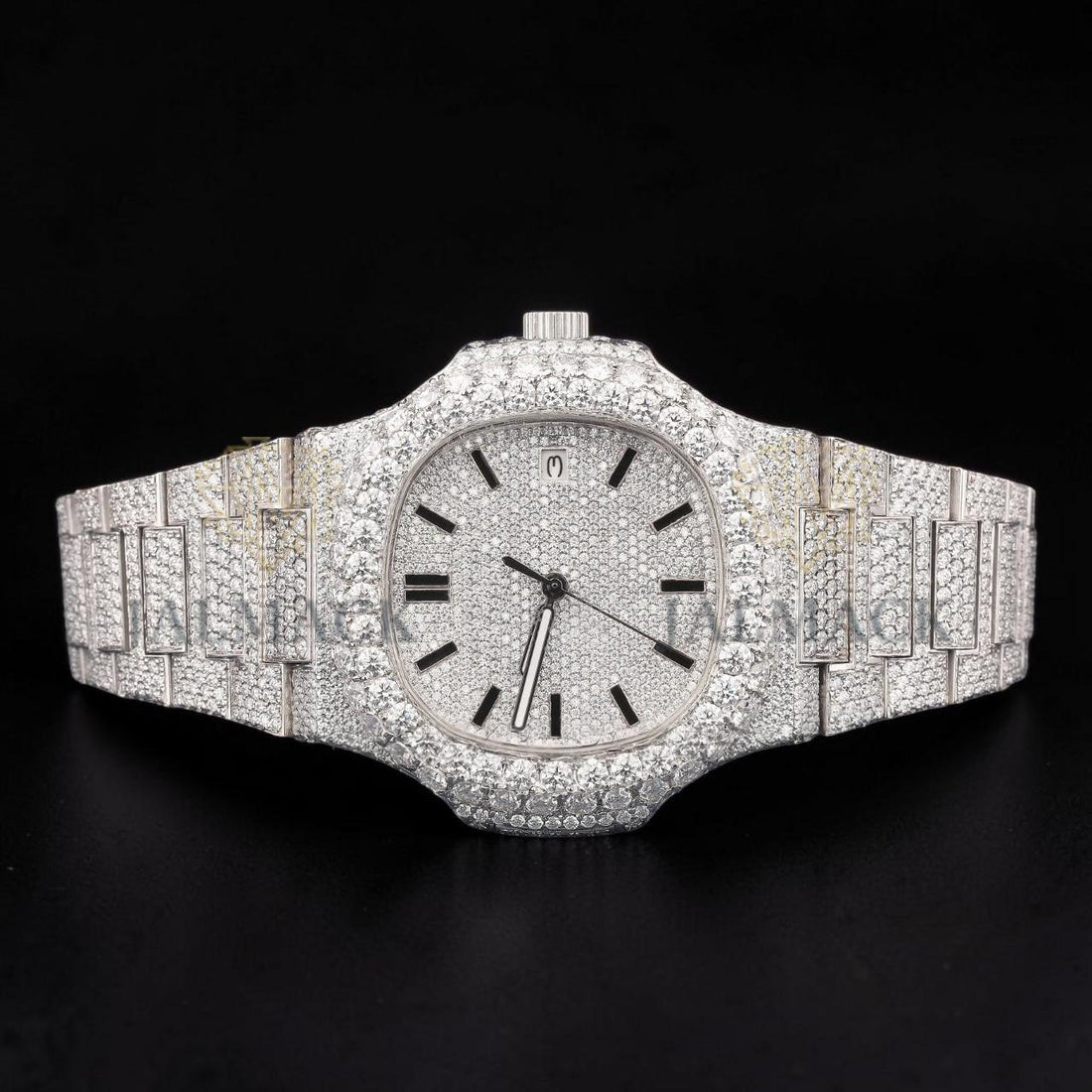 Luxury Silver Moissanite Automatic Date Watch VVS1 D Color Fully Iced Out