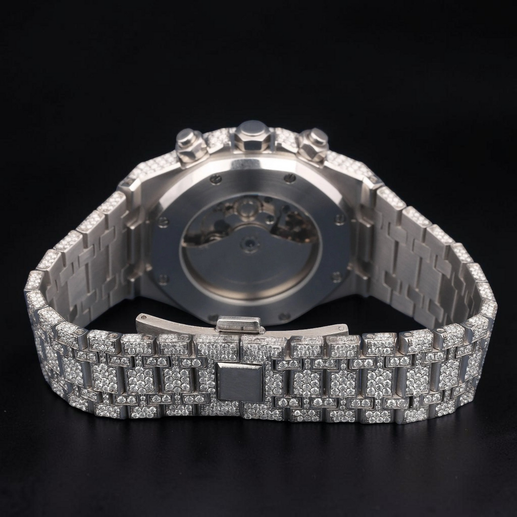 Luxury Silver Moissanite Automatic Date Watch VVS1 D Color Fully Iced Out