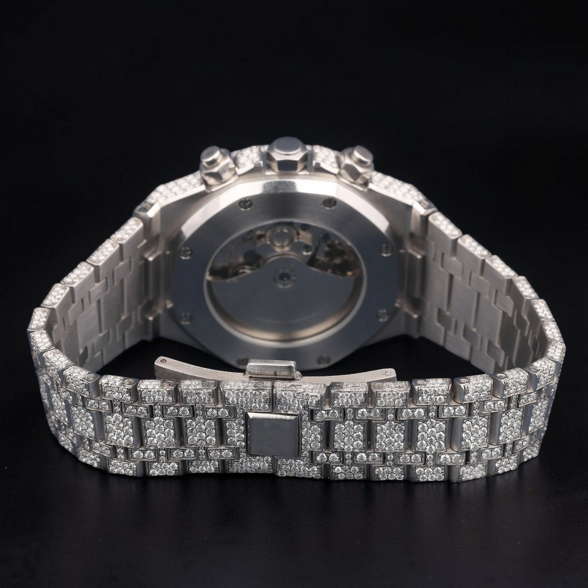 Luxury Silver Moissanite Automatic Date Watch VVS1 D Color Fully Iced Out