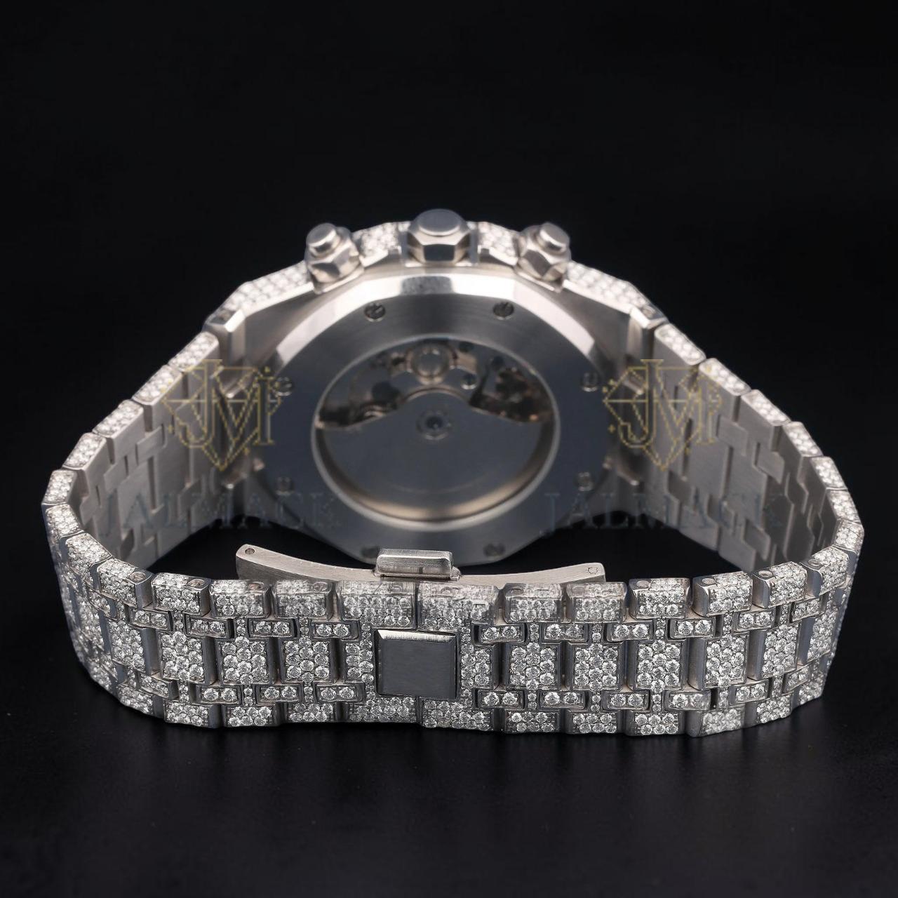 Luxury Silver Moissanite Automatic Date Watch VVS1 D Color Fully Iced Out